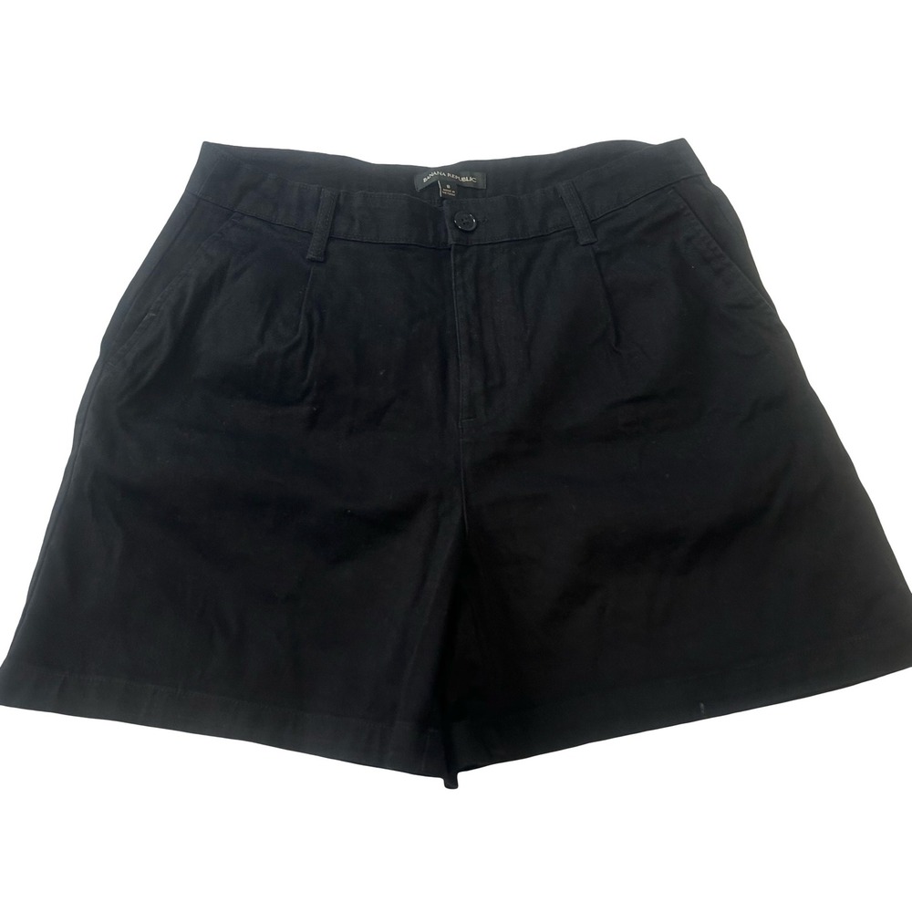 Banana Republic Womens Black Pleated Chino Shorts Size 8 Stretch Cotton Casual